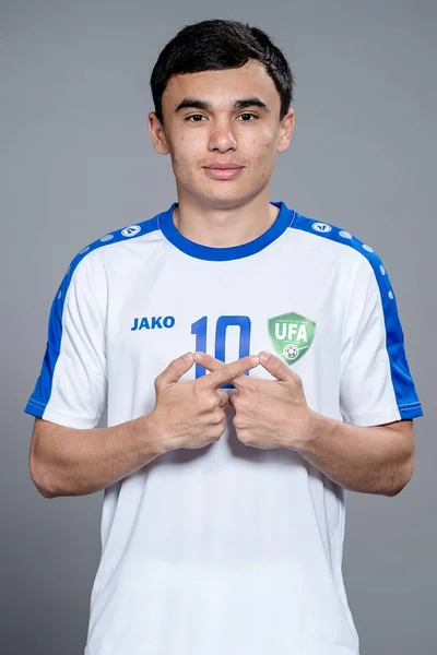 Творческий Портрет Джавохира Сидикова Сборной Узбекистана Футболу Международного Чемпионата Китая — стоковое фото