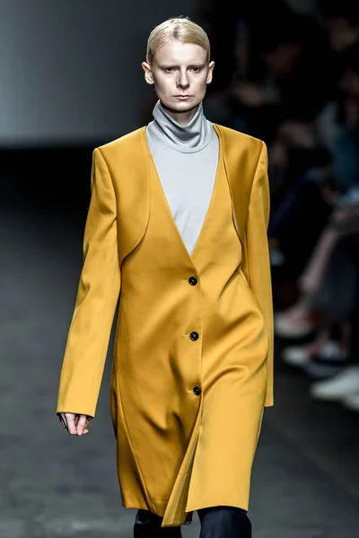 モデルは 中国の上海ファッションウィーク秋冬2019の間に Wanbing 黄ショーで新しい創造を表示します 月2019 — ストック写真