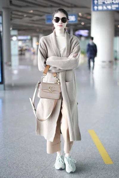 Supermodelo Chinês Sui Chega Aeroporto Internacional Pequim Antes Partida Pequim — Fotografia de Stock