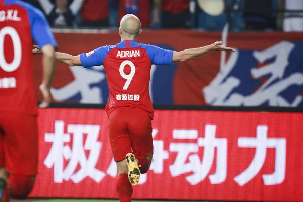 Polish Football Player Adrian Mierzejewski Chongqing Swm Celebrates Scoring Goal — Stock Photo, Image