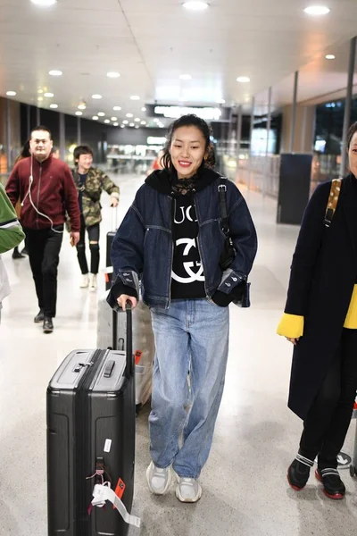 Chinees Model Liu Wen Arriveert Bij Beijing Capital International Airport — Stockfoto