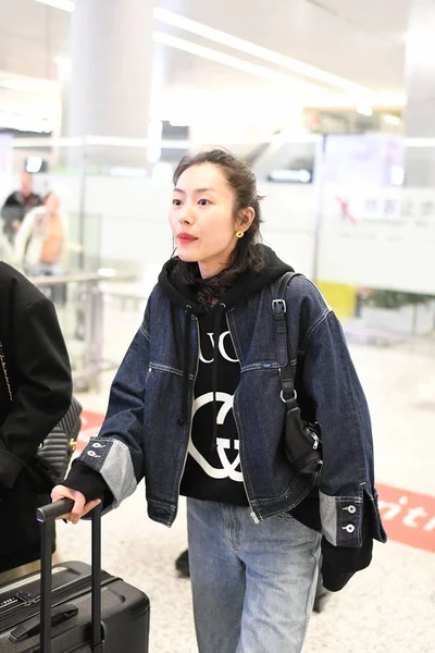 Kínai Modellt Liu Wen Megérkezik Beijing Capital International Airport Peking — Stock Fotó