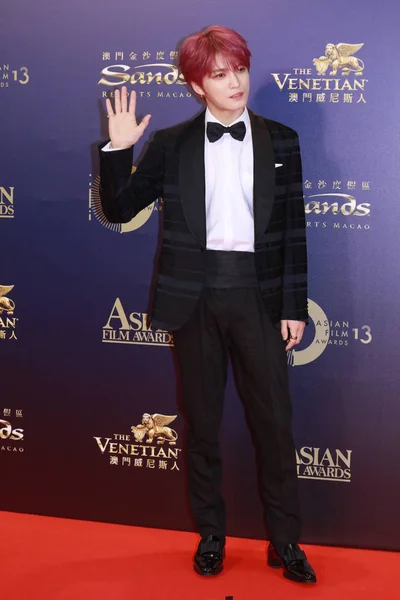 Cantante Actor Surcoreano Kim Jae Joong Posa Mientras Llega Alfombra — Foto de Stock