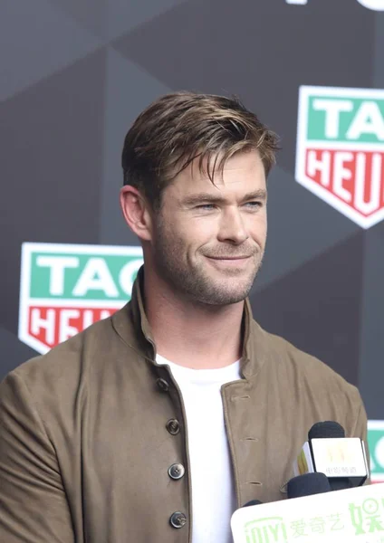 Australian actor Chris Hemsworth attends a promotional event for TAG Heuer in Shanghai, China, 19 April 2019.