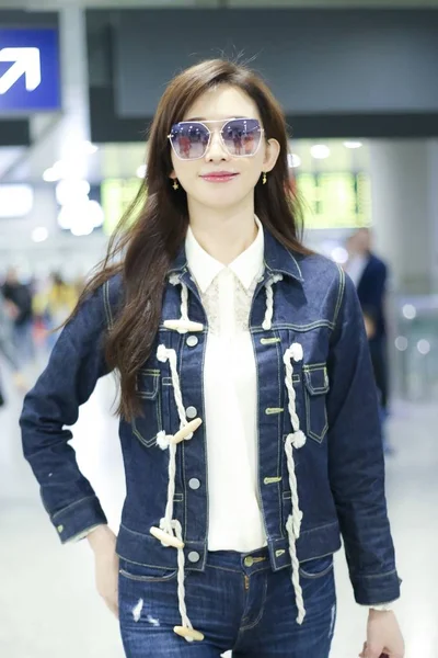 Actrice Mannequin Taïwanaise Lin Chi Ling Arrive Aéroport International Pékin — Photo