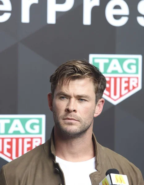 Australian actor Chris Hemsworth attends a promotional event for TAG Heuer in Shanghai, China, 19 April 2019.