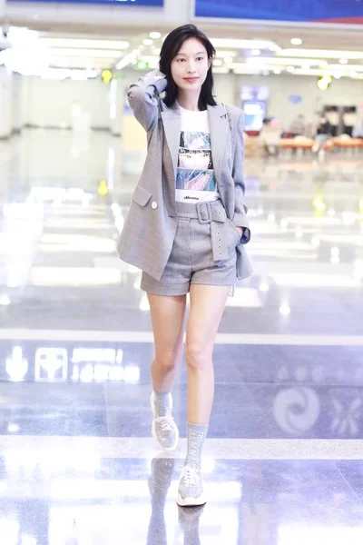 Actrice Chinoise Zhang Arrive Aéroport International Pékin Avant Son Départ — Photo