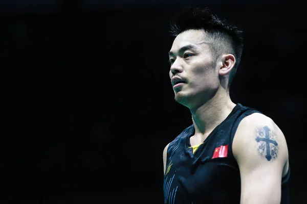 Lin Dan Dari Tiongkok Bereaksi Saat Berkompetisi Melawan Chia Hung — Stok Foto