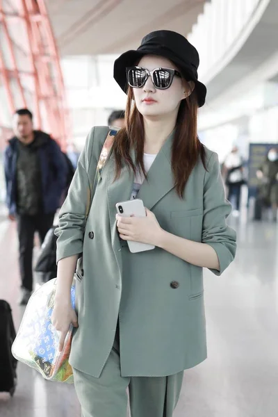 Chinese Actrice Komt Aan Internationale Luchthaven Beijing Capital Peking China — Stockfoto