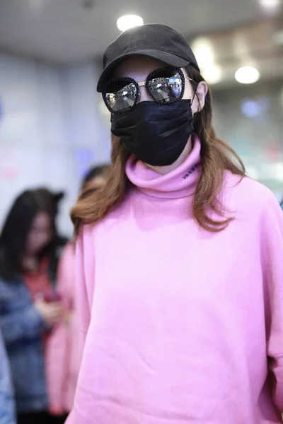 Chinese Actress Tiffany Tang Tang Yan Arrives Beijing Capital International — Stock Photo, Image