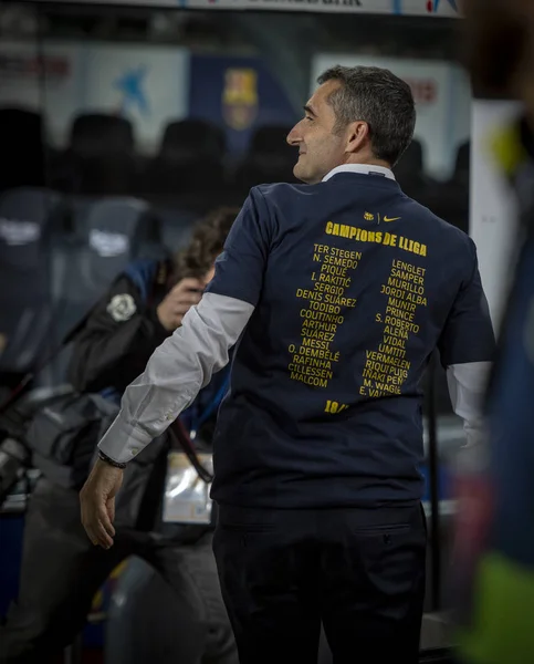 Treinador Ernesto Valverde Barcelona Reage Depois Que Sua Equipe Derrotou — Fotografia de Stock