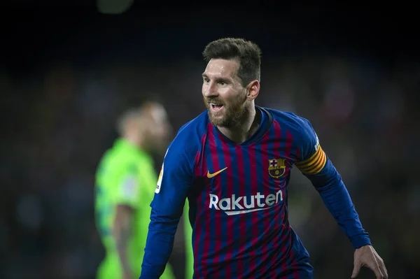 Lionel Messi Barcelona Firar Efter Scoring Ett Mål Mot Levante — Stockfoto