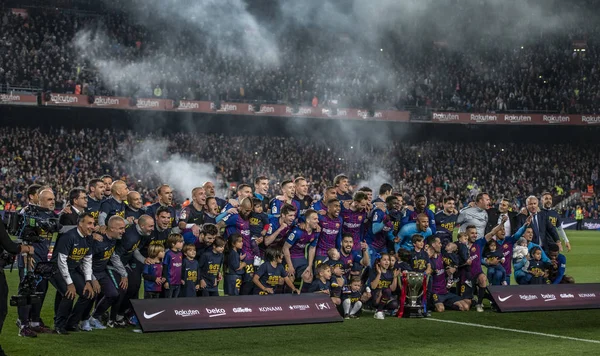 Гравці Барселона Позі Після Вони Перемогли Леванте Під Час Раунд — стокове фото