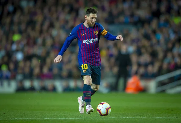 Lionel Messi Barcelona Drybluje Podczas Ich Rundy Meczu Liga 2018 — Zdjęcie stockowe