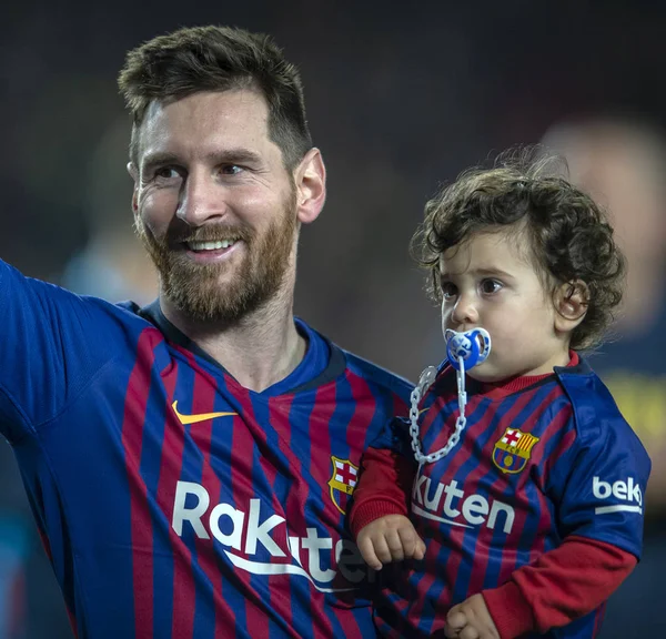 Lionel Messi Barcelona Mantém Seu Filho Ciro Depois Que Sua — Fotografia de Stock