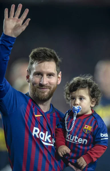 Lionel Messi Barcelona Mantém Seu Filho Ciro Depois Que Sua — Fotografia de Stock