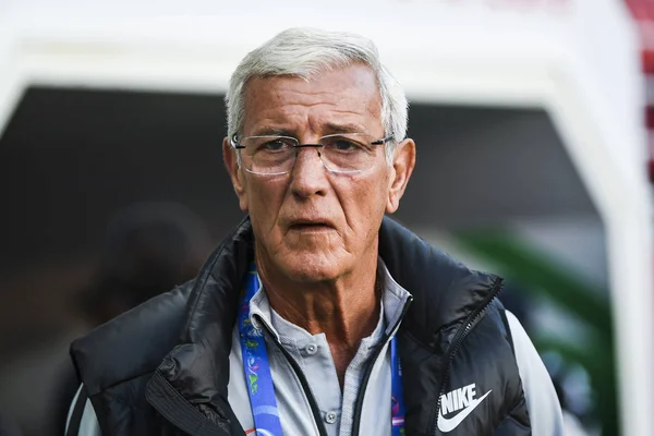 Entrenador Marcello Lippi Selección Fútbol Masculino China Reacciona Partido Copa — Foto de Stock