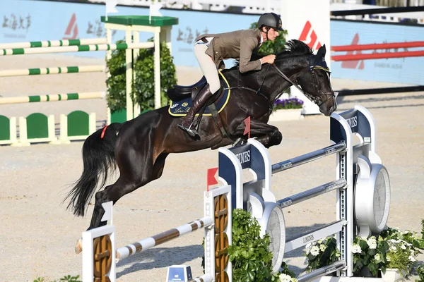 Equestre Compete Csi5 60M Tabela Contra Relógio Com Jump Durante — Fotografia de Stock