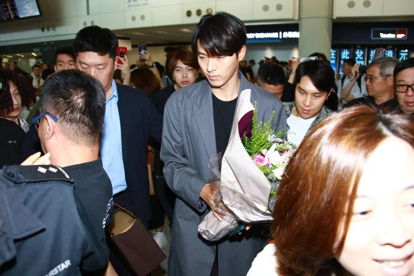 Ator Sul Coreano Hyun Bin Centro Chega Aeroporto Internacional Hong — Fotografia de Stock