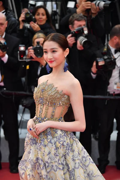 Chinese Actress Guan Xiaotong Poses She Arrives Red Carpet 72Nd — Stock Photo, Image