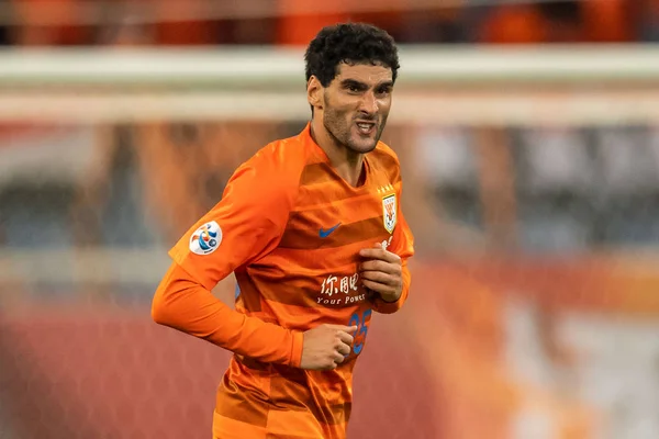 Futbolista Belga Marouane Fellaini Del Shandong Luneng Taishan China Celebra — Foto de Stock