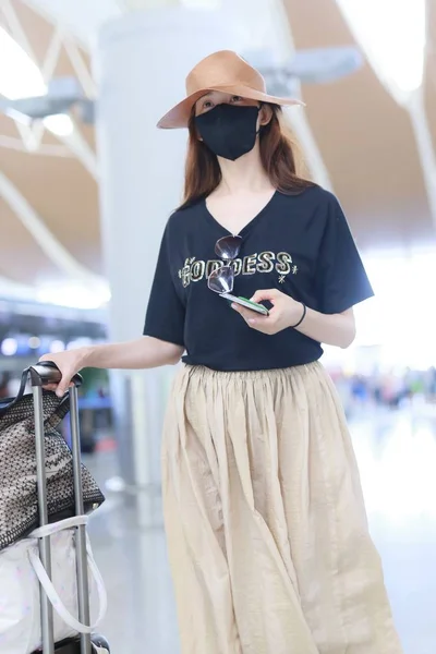 Taiwanese Model Actrice Lin Chi Ling Arriveert Internationale Luchthaven Shanghai — Stockfoto