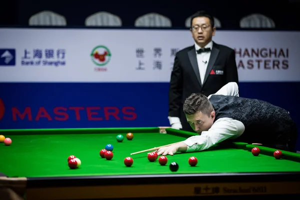 Kyren Wilson England Játszik Lövés Xiao Guodong Kína Második Forduló — Stock Fotó