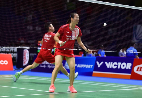 Jogadores Badminton Profissionais Chineses Zheng Siwei Huang Yaqiong Competem Contra — Fotografia de Stock