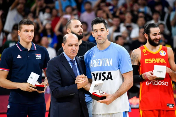 Argentina Profesionální Basketbalista Luis Scola Přední Vpravo Jsou Oznámeny Patří — Stock fotografie