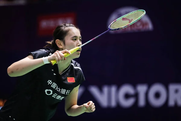 Giocatrice Badminton Cinese Cai Yanyan Compete Contro Giocatrice Badminton Sudcoreana — Foto Stock