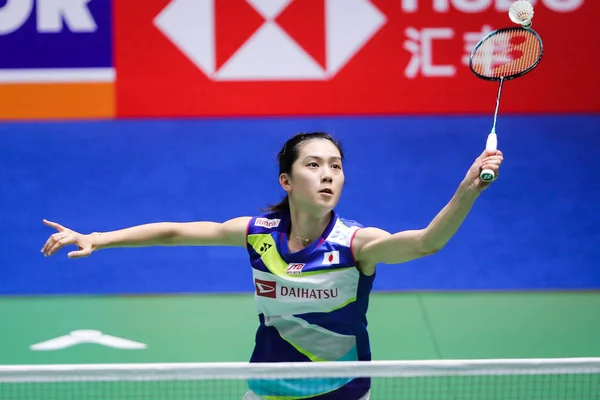 Japoński Zawodowy Badminton Aya Ohori Rywalizuje Hongkongiem Badmintonem Cheung Ngan — Zdjęcie stockowe