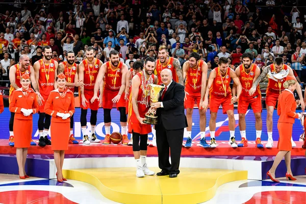 Koszykarze Hiszpanii Świętują Zwycięstwo Chaimpionatach Meczu Hiszpania Argentyna 2019 Fiba — Zdjęcie stockowe