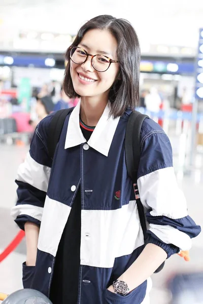 Chiński Model Liu Wen Pojawia Się Beijing Capital International Airport — Zdjęcie stockowe