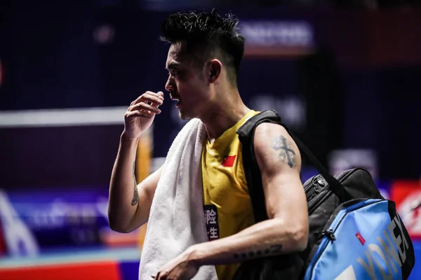 Jogador Profissional Chinês Badminton Lin Dan Compete Contra Jogador Profissional — Fotografia de Stock