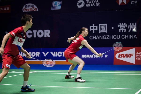 Jogadores Profissionais Japoneses Badminton Yuta Watanabe Arisa Higashino Competem Contra — Fotografia de Stock