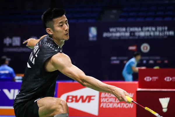 Chinese Badmintonspeler Chen Long Neemt Het Tegen Maleisische Badmintonspeler Lee — Stockfoto