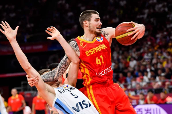 Juan Hernangomez Espagne Rouge Proetcts Ballon Lors Finale Coupe Monde — Photo