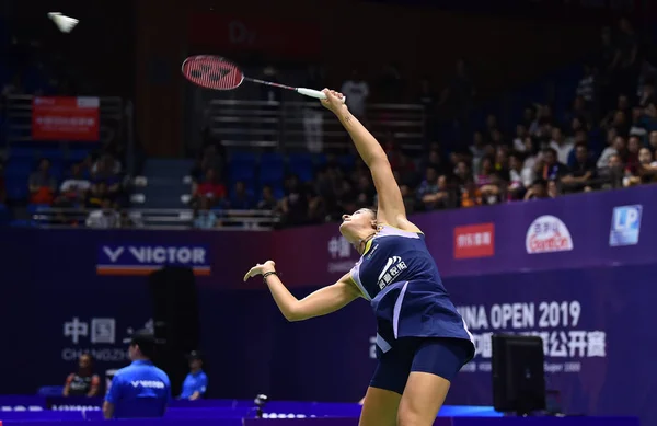 Jogador Profissional Espanhol Badminton Carolina Marin Compete Contra Jogador Profissional — Fotografia de Stock