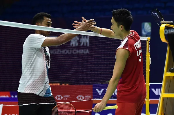 Indonesian Professional Badminton Player Tommy Sugiarto Left Japanese Professional Badminton — ストック写真