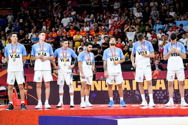Gracze Argentyny Zdobywają Drugie Miejsce Mistrzostwach Świata Koszykówce 2019 Fiba — Zdjęcie stockowe