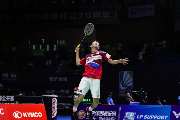 Jogador Profissional Japonês Badminton Kanta Tsuneyama Compete Contra Jogador Profissional — Fotografia de Stock