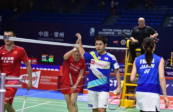 Jogadores Badminton Profissionais Chineses Zheng Siwei Huang Yaqiong Competem Contra — Fotografia de Stock