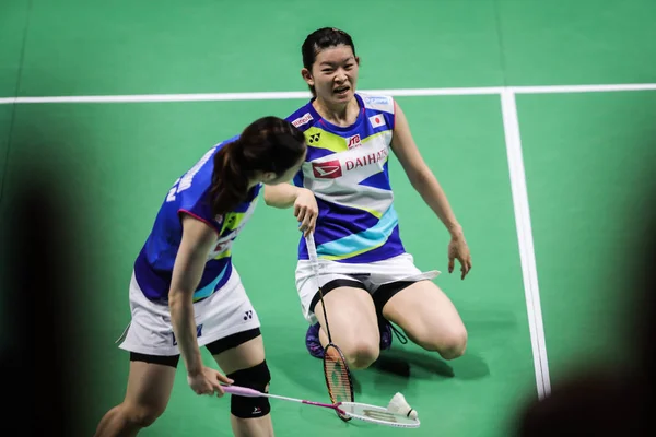 Japanska Professionella Badmintonspelare Misaki Matsutomo Och Ayaka Takahashi Tävlar Mot — Stockfoto