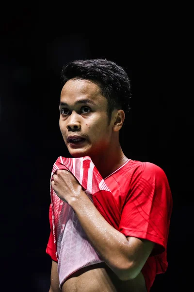 Jogador Profissional Indonésio Badminton Anthony Sinisuka Ginting Compete Contra Jogador — Fotografia de Stock