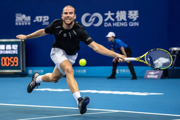 Adrian Mannarino Francia Profi Teniszező 2019 Zhuhai Bajnokság Második Fordulójában — Stock Fotó