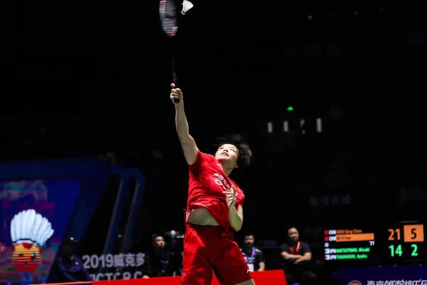 Jogadores Badminton Profissionais Chineses Jia Yifan Chen Qingchen Competem Contra — Fotografia de Stock