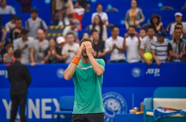 Pablo Carreno Busta Španělska Slaví Vítězství Proti Alexandru Bublikovi Kazachstánu — Stock fotografie