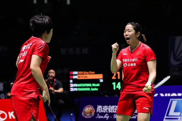 Chinese Professional Badminton Players Jia Yifan Chen Qingchen Compete Japanese — ストック写真