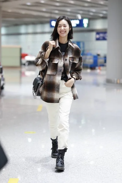 Chinees Model Liu Wen Verschijnt Beijing Capital International Airport Voor — Stockfoto