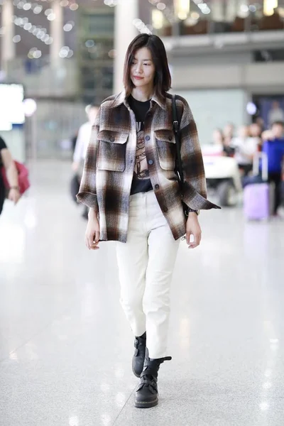 Chinees Model Liu Wen Verschijnt Beijing Capital International Airport Voor — Stockfoto